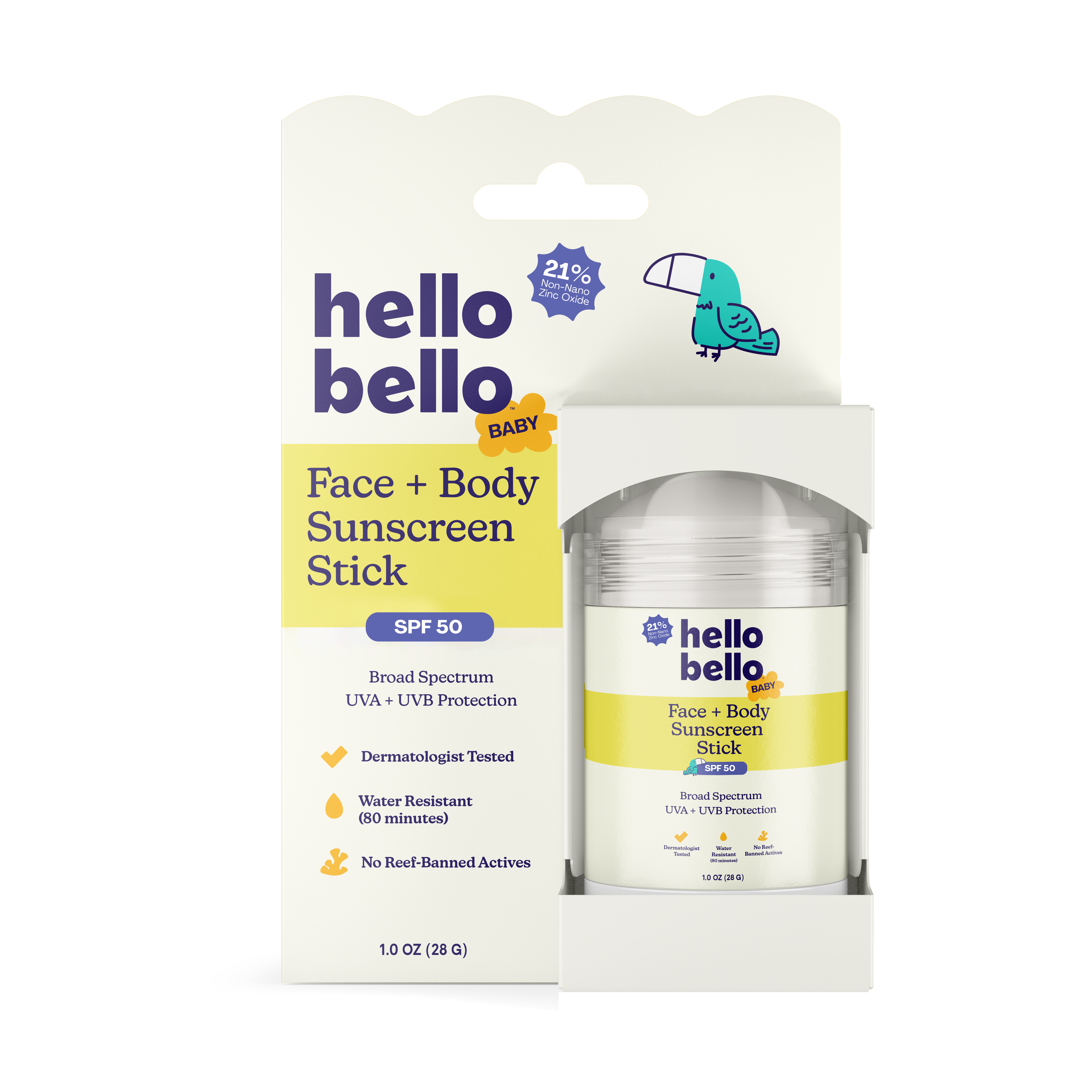 Hello Bello Baby Mineral Face + Body Sunscreen Stick SPF 50, 1 oz stick