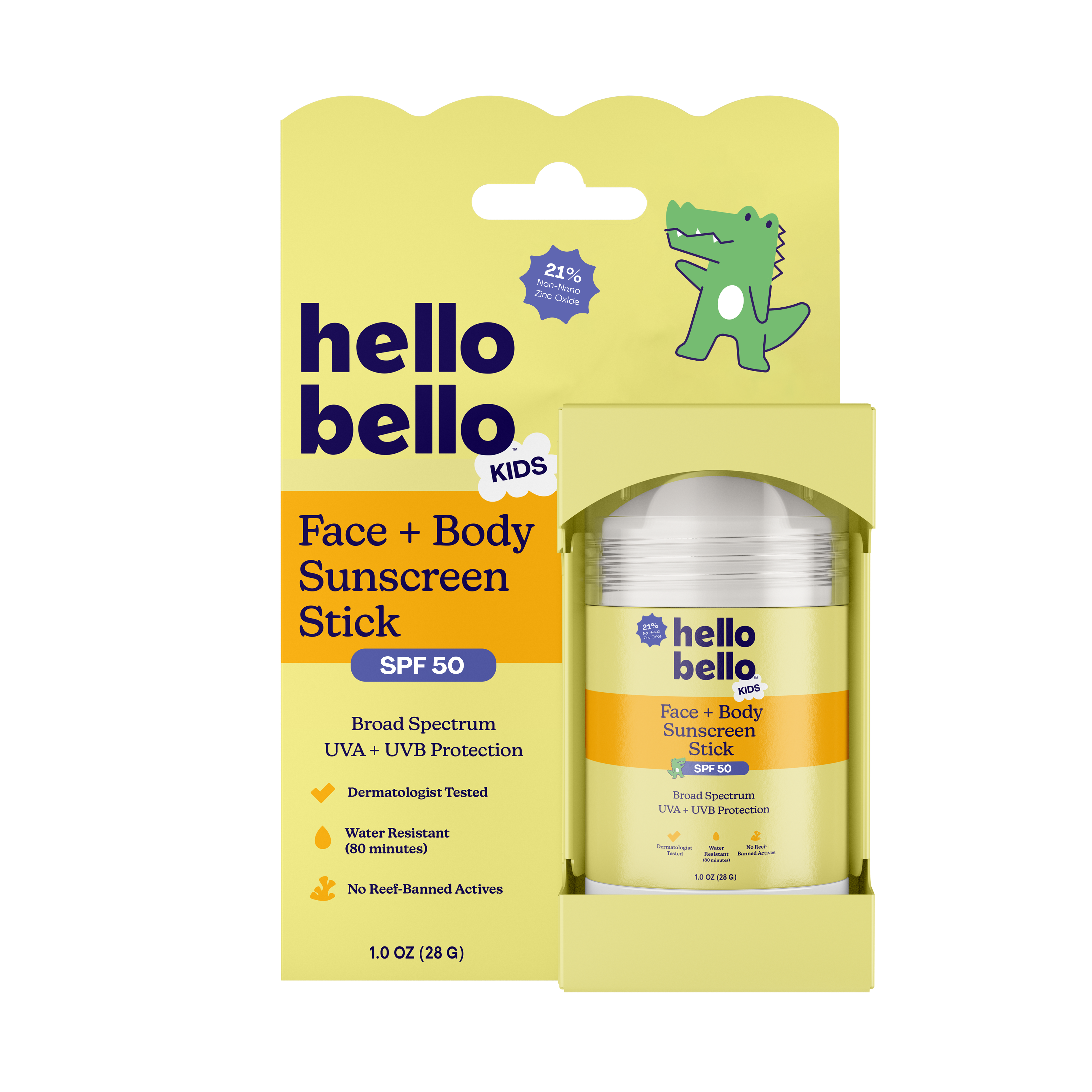 Hello Bello Kids Mineral Face + Body Sunscreen Stick SPF 50, 1 oz stick